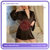 Áo Choàng Ngủ Lụa Tay Dài Cao Cấp Sang N191 Đen chính hãng - chất lụa mát mềm, freesize, set đầy đủ phụ kiện - giao hàng che tên kín hàng có sẵn