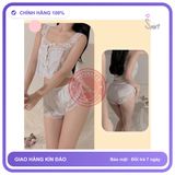 Bộ Ngủ Sexy Lụa 2 Dây Phối Ren Gợi N213 Trắng chính hãng - chất lụa mát mềm, freesize, chất vải mềm mát - giao hàng che tên kín đáo