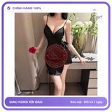 Đầm Ngủ Lụa Sexy Cột Dây Hông Gợi Cảm N203 Đen chính hãng - chất lụa mát mềm, freesize, ôm body tôn dáng - giao hàng che tên kín đáo