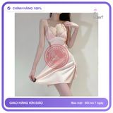 Váy Ngủ Lụa Mềm Mịn Phối Ren Ngực Tặng N124 Hồng chính hãng - chất lụa mát mềm, freesize, set đầy đủ phụ kiện - giao hàng che tên kín đáo