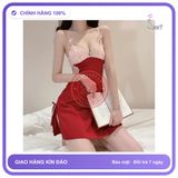 Váy Ngủ Lụa Mềm Mịn Phối Ren Ngực Tặng N124 Đỏ chính hãng - chất lụa mát mềm, freesize, ôm body tôn dáng - giao hàng che tên kín đáo