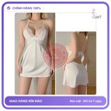 Váy Ngủ Lụa Phối Ren Ngực Gợi Cảm Dễ N178 Trắng chính hãng - chất lụa mát mềm, freesize, set đầy đủ phụ kiện - giao hàng che tên kín đáo