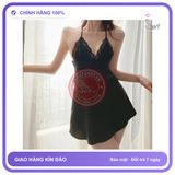 Váy Ngủ Lụa Phối Ren Ngực Gợi Cảm Dễ N178 Đen chính hãng - chất lụa mát mềm, freesize, set đầy đủ phụ kiện - giao hàng che tên kín đáo