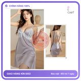 Váy Ngủ Lụa 2 Dây Xinh Phối Ren Hở N282 Tím Nhạt chính hãng - chất lụa mát mềm, freesize, chất vải mềm mát - giao hàng che tên kín đáo