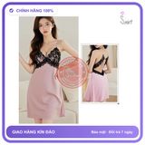 Váy Ngủ Lụa 2 Dây Xinh Phối Ren Hở N282 Hồng chính hãng - chất lụa mát mềm, freesize, chất vải mềm mát - giao hàng che tên kín đáo
