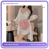 Váy Ngủ Lụa Sexy Họa Tiết Trái Tim Siêu N206 Trắng chính hãng - chất lụa mát mềm, phối ren, freesize - giao hàng che tên kín đáo