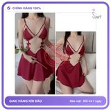 Váy Ngủ Sexy Phối Ren Ngực Hở Lưng Gợi N272 Đỏ chính hãng - chất lụa mát mềm, co giãn thoải mái, freesize - giao hàng che tên kín đáo