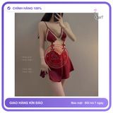 Váy Ngủ Sexy Phối Ren Ngực Hở Lưng Gợi N272 Đỏ chính hãng - chất lụa mát mềm, co giãn thoải mái, freesize - giao hàng che tên kín đáo