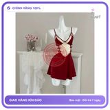 Váy Ngủ Sexy Phối Ren Ngực Hở Lưng Gợi N272 Đỏ chính hãng - chất lụa mát mềm, co giãn thoải mái, freesize - giao hàng che tên kín đáo