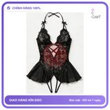 Đồ Ngủ Jumpsuit Nữ Liền Thân Xuyên Thấu Khoét N514 Đen chính hãng - phối ren, co giãn thoải mái, freesize - giao hàng che tên kín đáo