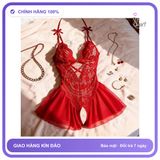 Đồ Ngủ Jumpsuit Nữ Liền Thân Xuyên Thấu Khoét N514 Đỏ chính hãng - phối ren, co giãn thoải mái, freesize - giao hàng che tên kín đáo