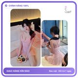Váy Ngủ Ren Xuyên Thấu Cổ Đổ Kèm Chip N161 Hồng chính hãng - phối ren, freesize, set đầy đủ phụ kiện - giao hàng che tên kín đáo