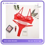 Bộ Đồ Lót Ren Bèo Chấm Bi Cực Xinh T337 Đỏ chính hãng - phối ren, co giãn thoải mái, freesize - giao hàng che tên kín đáo