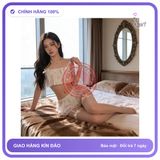 Bộ Ngủ Sexy 2s Phối Ren Croptop Tôn Dáng N239 chính hãng - chất lụa mát mềm, freesize, ôm body tôn dáng - giao hàng che tên kín đáo
