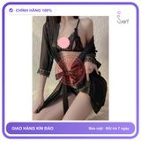 Áo Choàng Ngủ Xuyên Thấu Phối Ren Mềm Mại N256 Đen chính hãng - chất lụa mát mềm, freesize, set đầy đủ phụ kiện - giao hàng che tên kín đáo