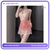 Váy Ngủ Sexy 2s Cúp V1 Đính Nơ Có N807 Hồng Trắng chính hãng - phối ren, co giãn thoải mái, freesize - giao hàng che tên kín đáo