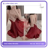 Váy Ngủ Lụa Sexy Phối Ren Hoa Gợi Cảm N136 Đỏ chính hãng - chất lụa mát mềm, freesize, set đầy đủ phụ kiện - giao hàng che tên kín đáo