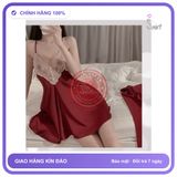 Váy Ngủ Lụa Sexy Phối Ren Hoa Gợi Cảm N136 Đỏ chính hãng - chất lụa mát mềm, freesize, set đầy đủ phụ kiện - giao hàng che tên kín đáo