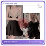 Váy Ngủ Lụa Sexy Phối Ren Hoa Gợi Cảm N136 Đen chính hãng - chất lụa mát mềm, freesize, set đầy đủ phụ kiện - giao hàng che tên kín đáo