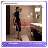 Váy Ngủ Dài Xẻ Tà Đan Dây Hông Quyến N222 Đen chính hãng - phối ren, co giãn thoải mái, freesize - giao hàng che tên kín đáo