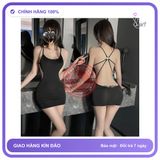 Đầm Ngủ Nữ Ôm Body Tôn Dáng Hở Lưng N107 Đen chính hãng - co giãn thoải mái, freesize, set đầy đủ phụ kiện - giao hàng che tên kín đáo