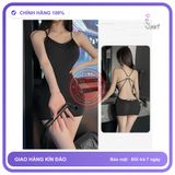 Đầm Ngủ Nữ Ôm Body Tôn Dáng Hở Lưng N107 Đen chính hãng - co giãn thoải mái, freesize, set đầy đủ phụ kiện - giao hàng che tên kín đáo