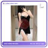 Váy Ngủ Body Sexy Xẻ Tà Gợi Cảm Đầm N252 Đen chính hãng - phối ren, co giãn thoải mái, freesize - giao hàng che tên kín đáo