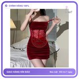 Váy Body Sexy Nhung Phối Ren Có Đệm Ngực N197 Đỏ chính hãng - freesize, chất vải mềm mát, đường may tỉ mỉ - giao hàng che tên kín đáo