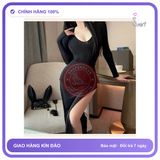 Đầm Ngủ Dài Xẻ Tà Đùi Dáng Ôm Quyến N290 Đen chính hãng - co giãn thoải mái, freesize, chất vải mềm mát - giao hàng che tên kín đáo