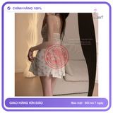 Váy Ngủ Sexy Hoạ Tiết Hoa Nhí Dáng Xoè N268 Trắng chính hãng - freesize, set đầy đủ phụ kiện, chất vải mềm mát - giao hàng che tên kín đáo