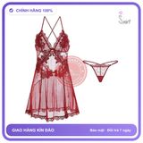 Váy Ngủ Nữ Sexy Voan Xuyên Thấu Phối Ren N188 Đỏ chính hãng - freesize, set đầy đủ phụ kiện, chất vải mềm mát - giao hàng che tên kín đáo