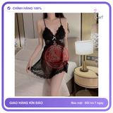 Váy Ngủ Nữ Sexy Voan Xuyên Thấu Phối Ren N188 Đen chính hãng - freesize, set đầy đủ phụ kiện, chất vải mềm mát - giao hàng che tên kín đáo