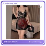 Váy Ngủ Sexy Ren Xuyên Thấu Mềm Mịn Hở N181 Đen chính hãng - phối ren, freesize, set đầy đủ phụ kiện - giao hàng che tên kín đáo