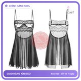 Váy Ngủ Ren Xuyên Thấu Mềm Mịn Hở Ngực N173 Đen chính hãng - phối ren, freesize, set đầy đủ phụ kiện - giao hàng che tên kín đáo