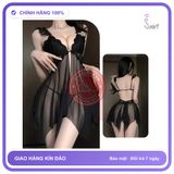 Váy Ngủ Nữ Xuyên Thấu Có Mút Ngực Khoá N155 Đen chính hãng - phối ren, co giãn thoải mái, freesize - giao hàng che tên kín đáo