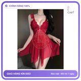 Váy Ngủ Nữ Xuyên Thấu Có Mút Ngực Khoá N155 Đỏ chính hãng - phối ren, co giãn thoải mái, freesize - giao hàng che tên kín đáo