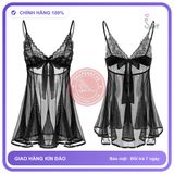 Váy Ngủ Sexy Tiểu Thư Cột Nơ Lưng Gợi N153 Đen chính hãng - phối ren, freesize, set đầy đủ phụ kiện - giao hàng che tên kín đáo