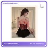 Váy Ngủ 2 Dây Ren Phối Nơ Kèm Chip N121 Đen chính hãng - phối ren, co giãn thoải mái, freesize - giao hàng che tên kín đáo