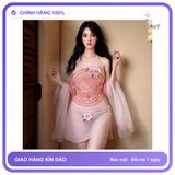 Bộ Đồ Lót Yếm Đào Kèm Khăn Choàng Gợi N884 Hồng chính hãng - freesize, set đầy đủ phụ kiện, chất vải mềm mát - giao hàng che tên kín đáo