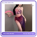 Cosplay Cổ Trang Ren Xuyên Thấu In Hoa Phong N883 Tím chính hãng - phối ren, freesize, chất vải mềm mát - giao hàng che tên kín đáo