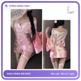 Đồ Ngủ Kimono Nhật Bản Xẻ Ngực Gợi Cảm N841 Hồng chính hãng - chất lụa mát mềm, chất vải mềm mát, đường may tỉ mỉ - giao hàng che tên kín đáo