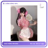 Cosplay Sườn Xám Cách Tân Kèm Tạp Dề Siêu N386 Hồng chính hãng - freesize, set đầy đủ phụ kiện, chất vải mềm mát - giao hàng che tên kín đáo