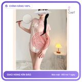 Sườn Xám Cách Tân Xuyên Thấu Đan Dây Hông N383 Hồng chính hãng - phối ren, freesize, chất vải mềm mát - giao hàng che tên kín đáo