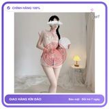 Sườn Xám Cách Tân Xuyên Thấu Đan Dây Hông N383 Hồng chính hãng - phối ren, freesize, chất vải mềm mát - giao hàng che tên kín đáo