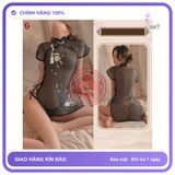 Sườn Xám Cách Tân Xuyên Thấu Đan Dây Hông N383 Đen chính hãng - phối ren, co giãn thoải mái, freesize - giao hàng che tên kín đáo