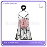 Sườn Xám Xuyên Thấu Họa Tiết Hoa Hồng Gợi N381 Đen chính hãng - phối ren, freesize, set đầy đủ phụ kiện - giao hàng che tên kín đáo
