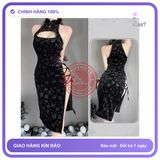 Váy Sườn Xám Đan Dây Hông Sexy Nhung Họa N785 Đen chính hãng - freesize, chất vải mềm mát, đường may tỉ mỉ - giao hàng che tên kín đáo
