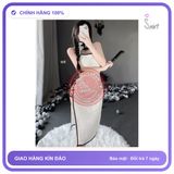 Váy Sườn Xám Đan Dây Hông Sexy Nhung Họa N785 Trắng chính hãng - freesize, chất vải mềm mát, đường may tỉ mỉ - giao hàng che tên kín đáo