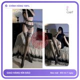 Garter Đùi Liền Tất Ren Hoa Đi Bar Pub T816 Đen Hoa Trắng chính hãng - chất lụa mát mềm, phối ren, co giãn thoải mái - giao hàng che tên kín đáo