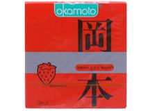 Bao Cao Su Okamoto Skinless Skin Strawberry Hương Dâu hộp 3 cái hàng có sẵn